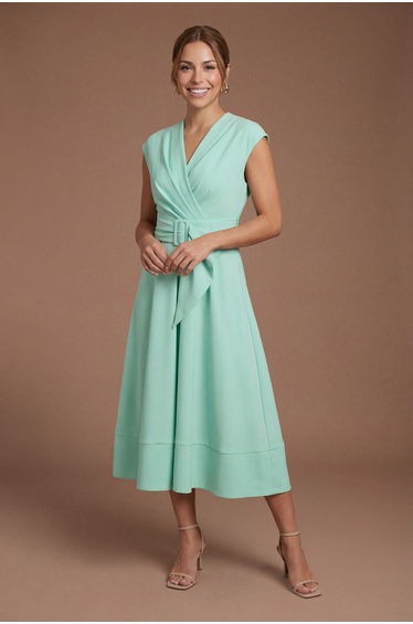 Petite Belted Crepe Dress