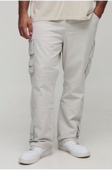 Plus Washed Multi Pocket Slim Flared Trousers