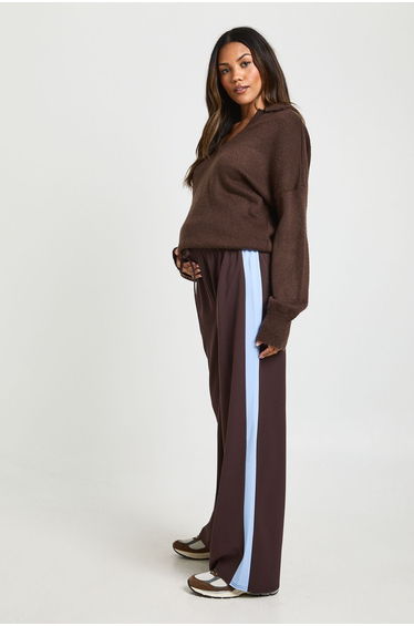 Maternity Contrast Side Stripe Wide Leg Trousers - chocolate