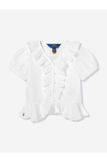 Ralph Lauren Girls Cotton Ruffle Blouse in White