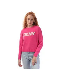 Women's DKNY Tinsel Logo Boucle Crew Knit Sweater in Pink