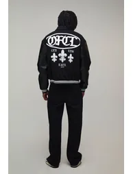 Tall Boxy Fit Melton & PU OFCL Varsity Jacket - black - 2