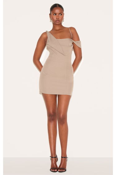 Taupe Woven Drape Mini Dress