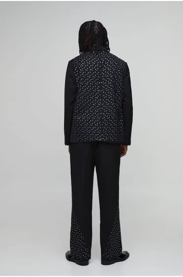 Embellished Belted Wide Leg Suit Trousers - black