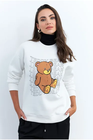 سويتشيرت نسائي بطبعة دبدبوب لون كريمي 