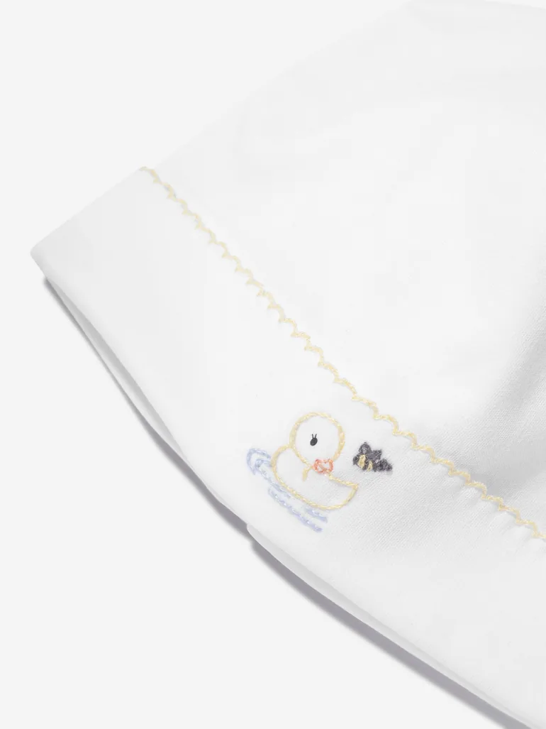 Baby Vintage Duckies Embroidered Hat in White - 2