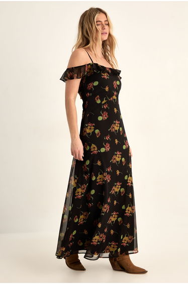 Floral Ruffle Panelled Maxi Dress