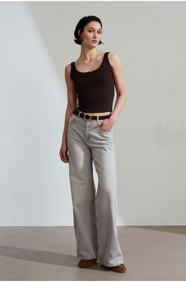 Dilvin Ribbed Crop Cami Blouse