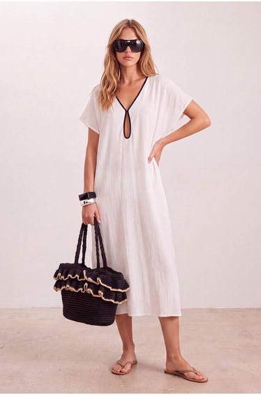 Ecru Woven Maxi Cut Out Detailed Beach Dress