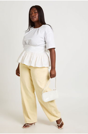 Plus Cinched Waist Detail Peplum Top - white