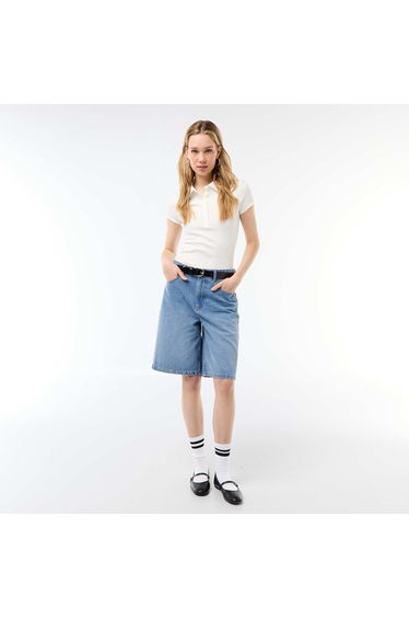 Ribbed Knit Short-Sleeve Polo Shirt WHITE
