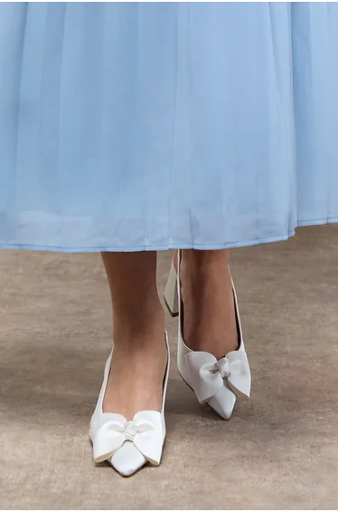 Seala Satin Bow Slingback Medium Block Heel Court Shoes