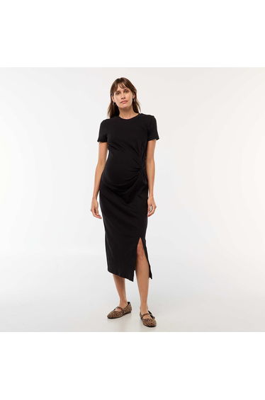 Long Fitted Maternity Dress BLACK