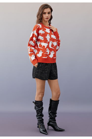 Haunted Ghost Round Neck Knit Sweater