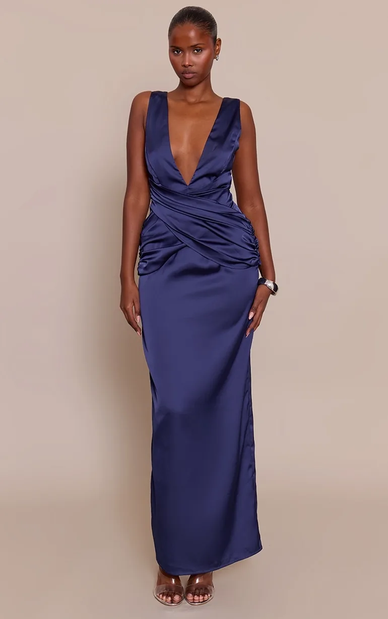 satin drape maxi dress boohoo Women's Satin Drape Maxi Dress in Red
