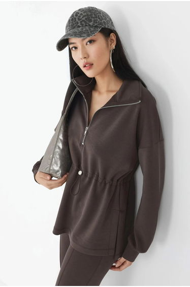 BUSEM Zipper Collar Sweatshirt with Adjustable Waist