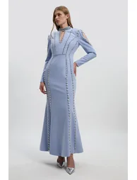 Crystal Embellished Woven Plunge Detail Maxi Dress
