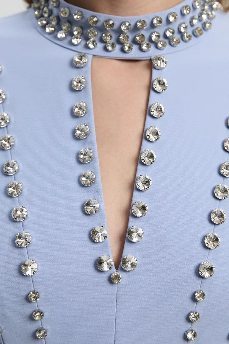 Crystal Embellished Woven Plunge Detail Maxi Dress - 2