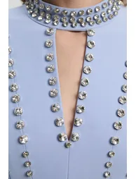 Crystal Embellished Woven Plunge Detail Maxi Dress - 2