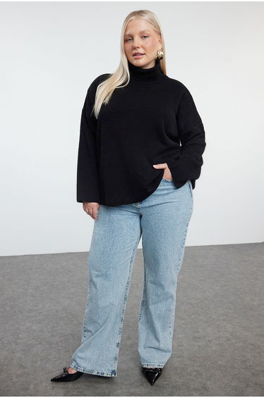 Black Turtleneck Wide Pattern Knitwear Sweater
