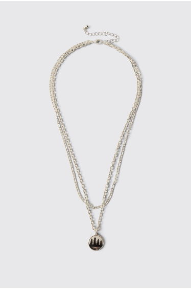 Tree Pendant Layered Necklace - silver