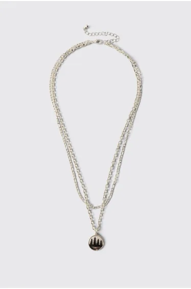 Tree Pendant Layered Necklace - silver