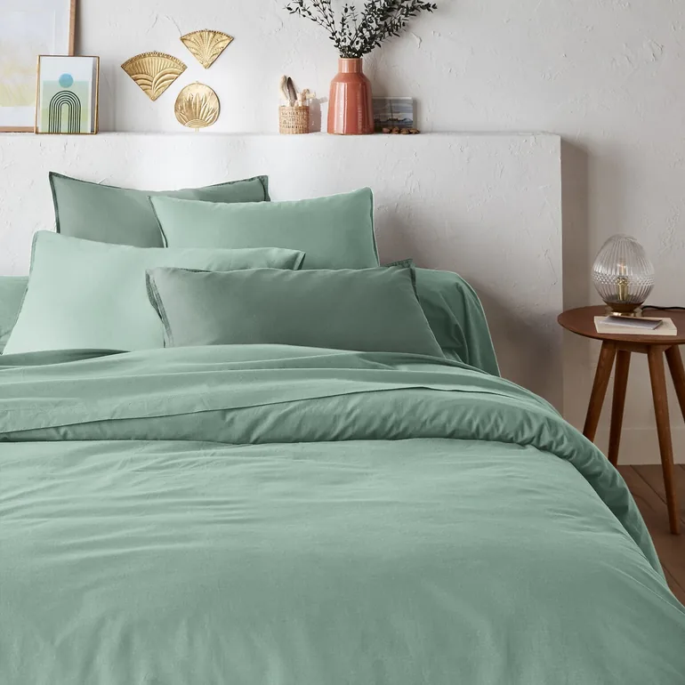 شرشف سرير قطن مغسول سادة بحواف مطاطية - 4