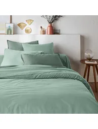 شرشف سرير قطن مغسول سادة بحواف مطاطية - 4