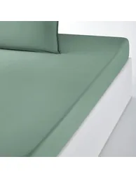 شرشف سرير قطن مغسول سادة بحواف مطاطية - 2