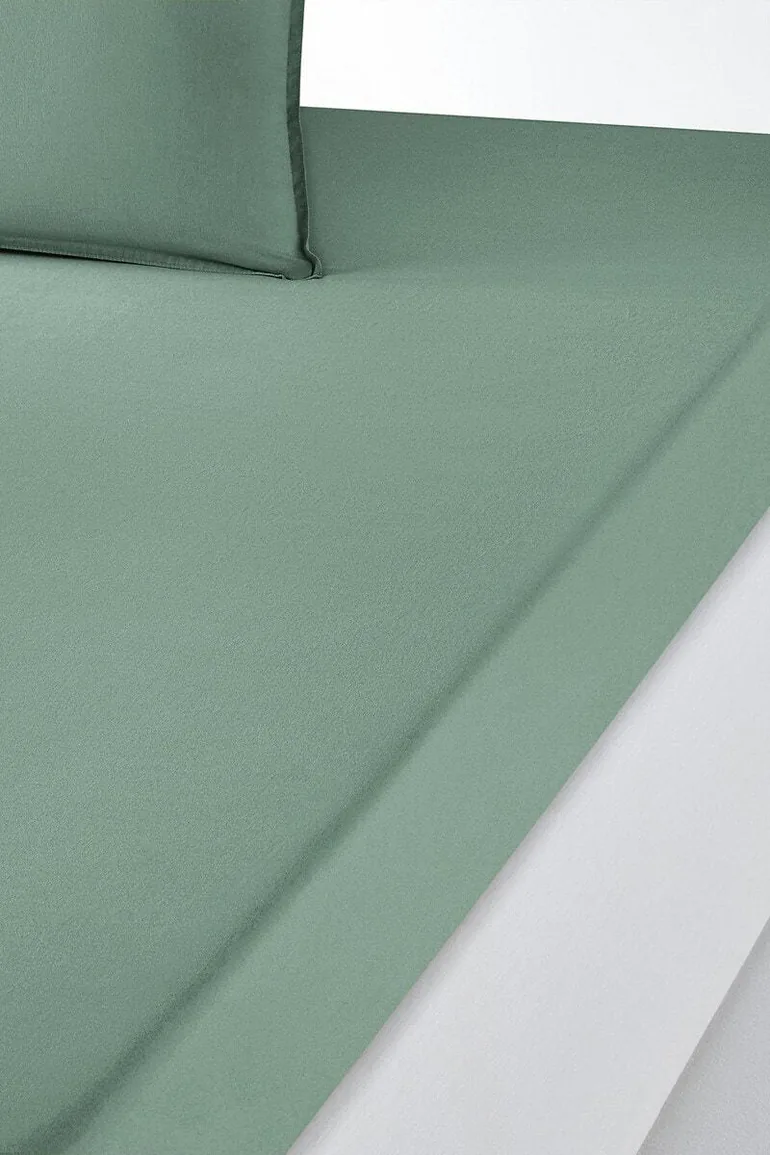 شرشف سرير قطن مغسول سادة بحواف مطاطية - 1