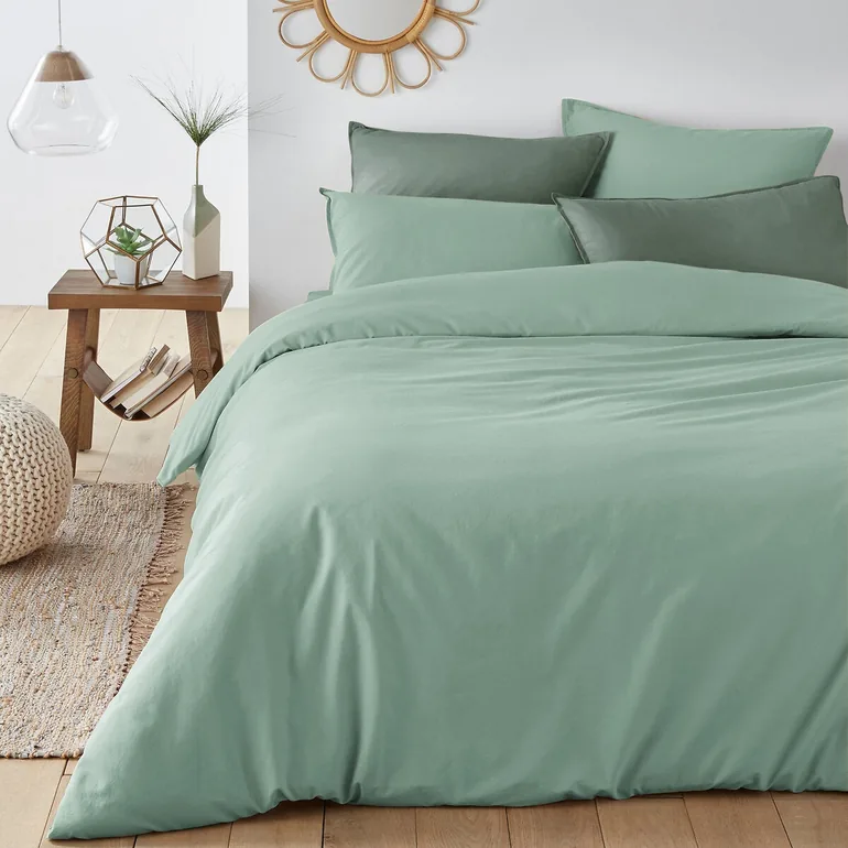 شرشف سرير قطن مغسول سادة بحواف مطاطية - 3