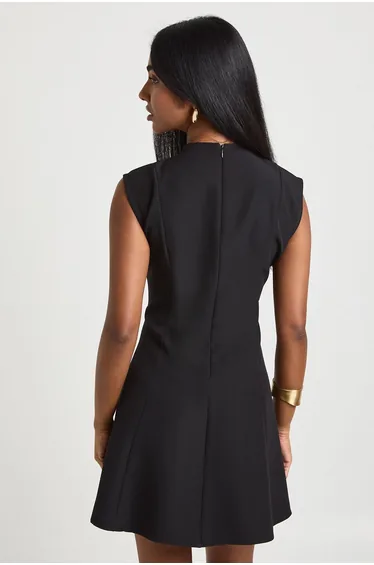 Fit & Flare Seam Detail Mini Dress - black