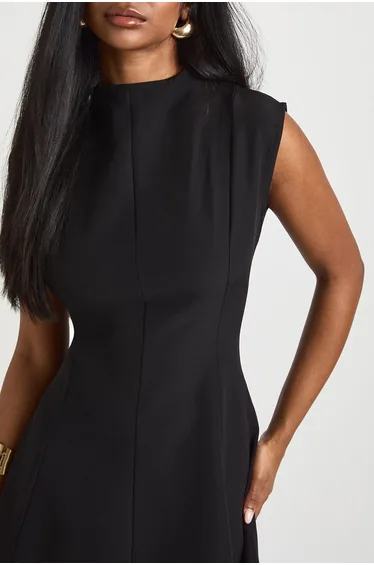 Fit & Flare Seam Detail Mini Dress - black