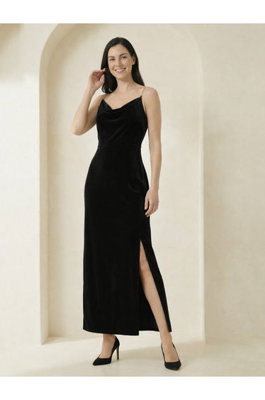 Women Black Cowl Neck Strappy Maxi Dress