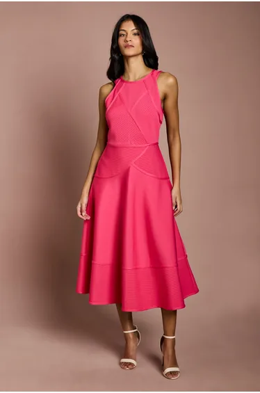 Petite Ribbed Bandage Halterneck Midi Dress