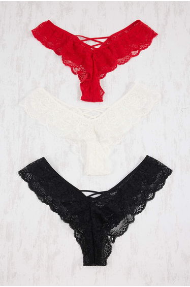 Black-White-Red 3-Pack Lace Brazilian Knitted Panties