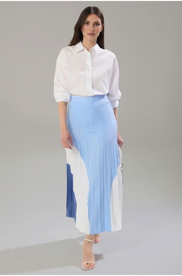 Blue Color Block Pleated Woven Skirt