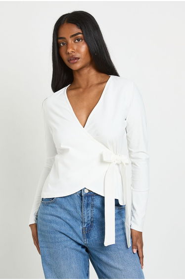 Wrap Front Tie Waist Top - ivory