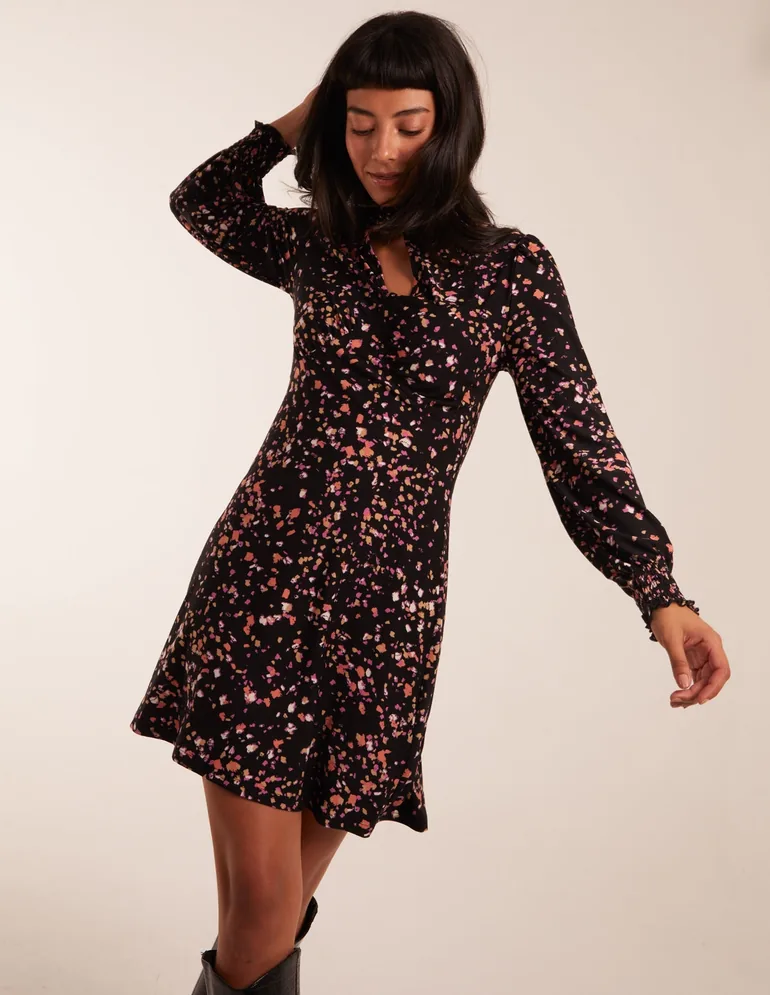 High Neck Keyhole Mini Dress - 1