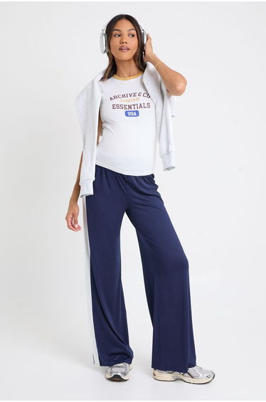 Maternity Contrast Side Stripe Wide Leg Trousers - navy