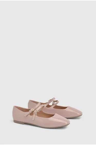Shirley Faux Patent Leather Double Buckle Flat Ballerinas
