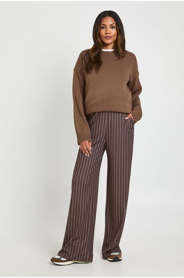 Maternity Pinstripe Tailored Wide Leg Trouser - chocolate