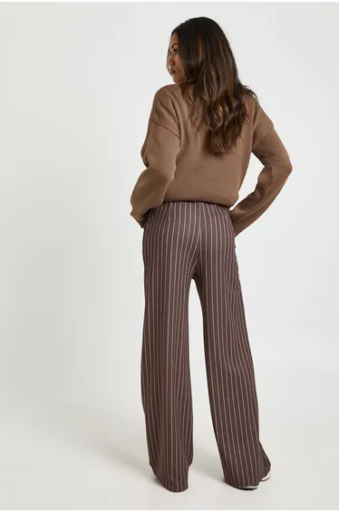 بنطلون بوهو بني بقصة عريضة مخطط - للحوامل