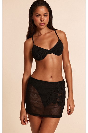 Black Floral Crochet Embroidered Beach Skirt