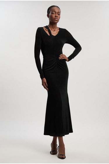 Slinky Crepe Twist Detail Maxi Dress