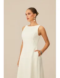Classic Charm White Sleeveless Midi Dress - 6