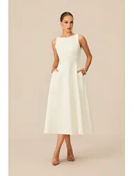 Classic Charm White Sleeveless Midi Dress