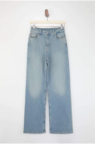 Blue High Waist Medium Stretch Wide Leg Wide Leg Jeans