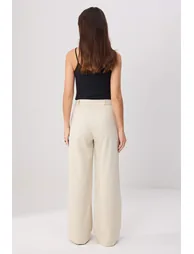 Mink Wide Leg Wide Leg Pleated Woven Trousers . - 3