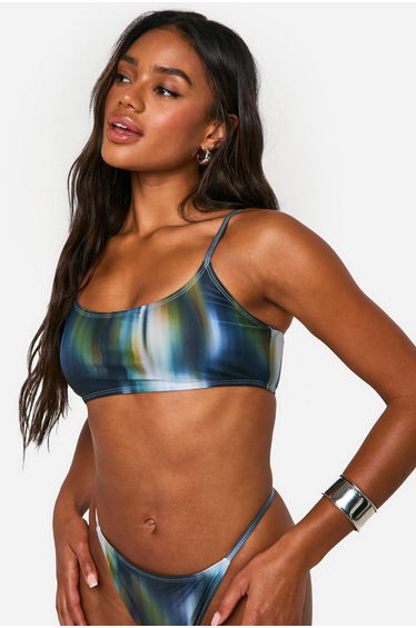 Blurred Print Crop Bikini Top - multi
